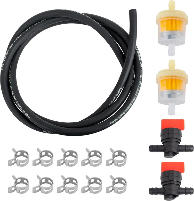 wyevee 1/4 inch- 2m/6 Feet Gas Fuel Line Hose with 10 Clamps, 2 in Line Fuel Valves and 2 Filters Kit, Suitable for Lawn Mowers, Cultivators, Tractors, Snow Blowers, Motorcycles and Most Small Engines - Image 1
